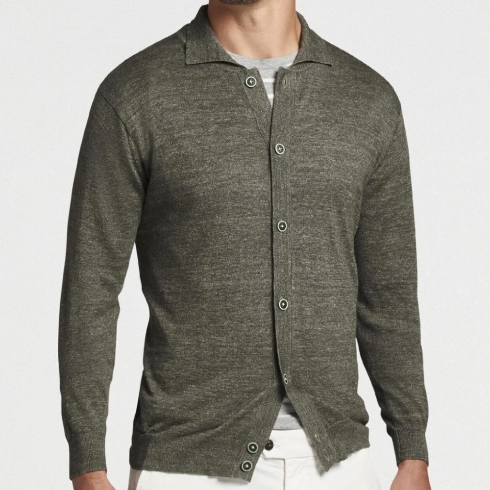 Peter Millar Sweater Cardigan Mens XL Green Kelp Villa Merino Wool Linen Blend